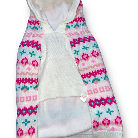 Novogratz Pets Hooded Dog Sweater Small Pup Fleece Lined Coat Teal Pink Nordic - Picture 8 of 11